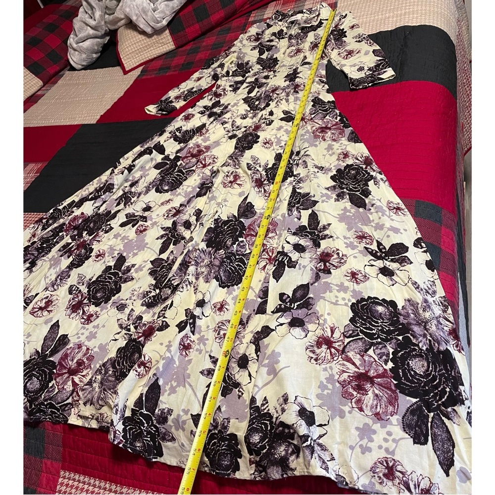 Women’s Cream Purple Floral Flower Long Maxi Dress Size Small - Picture 2 of 10
